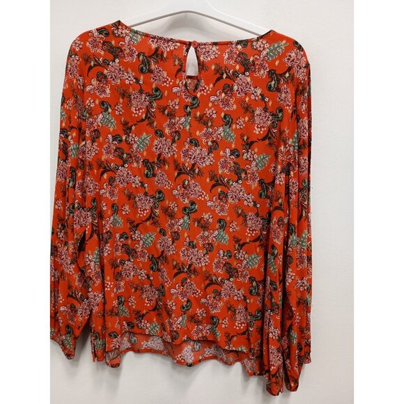 Jason Wu Top Womens Size 1X Orange Lace Trim Floral BOHO Cottage Long Sleeve - Picture 11 of 11